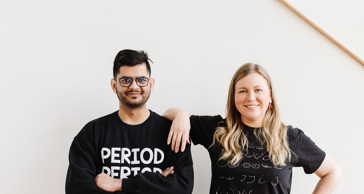 joni co-founders Jayesh Vekeriya and Linda Biggs wearing black shirts