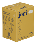 Joni bamboo period pads box featuring 12 regular menstrual pads, emphasizing sustainability and comfort.