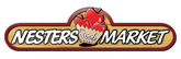 Logo of Nesters Food Market with a stylized illustration of apples on a white background