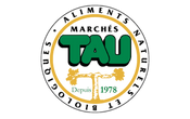 Logo of Marchés TAU with green text and a white background